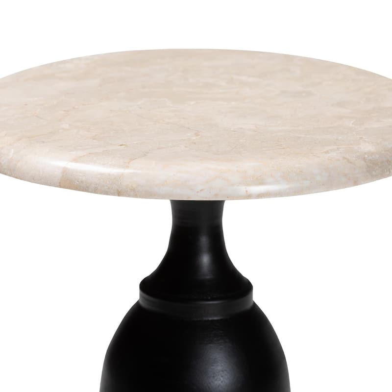 Perlita End Table with Marble Stone Top - Sculpted Pedestal Accent Side Table for Living Room or Entryway