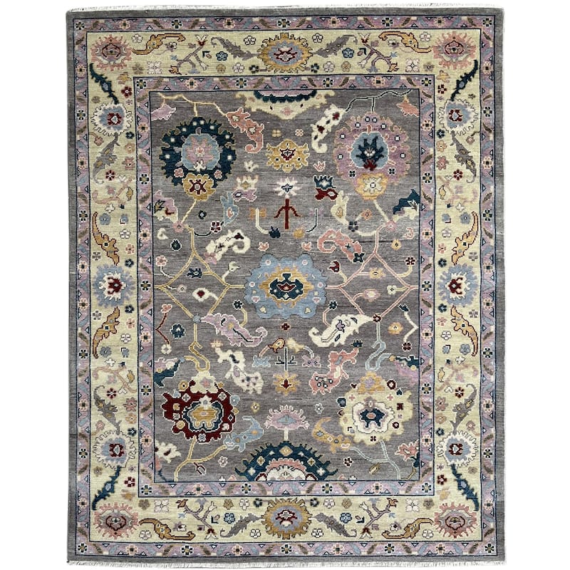 Gray/Gold Hand Knotted Wool Oriental Super Grass Rug, 8' x 10', soft cozy floor rug - L