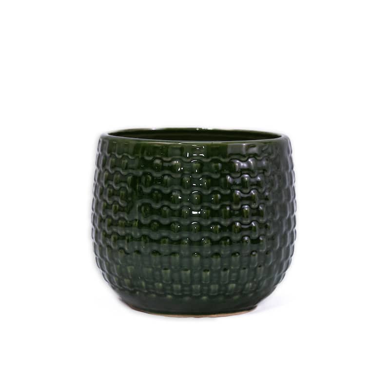 Emerald Green Ceramic Planter Set of 3 - 9.5" Square Modern Plant Pots with Drainage Holes
