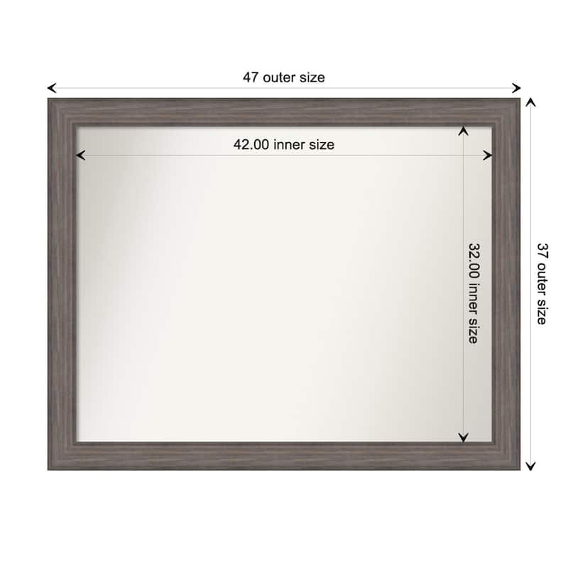 Country Barnwood Framed Non-Beveled Custom Wall Mirror, Bathroom Vanity Mirror - Outer Size: 47.25 x 37.25