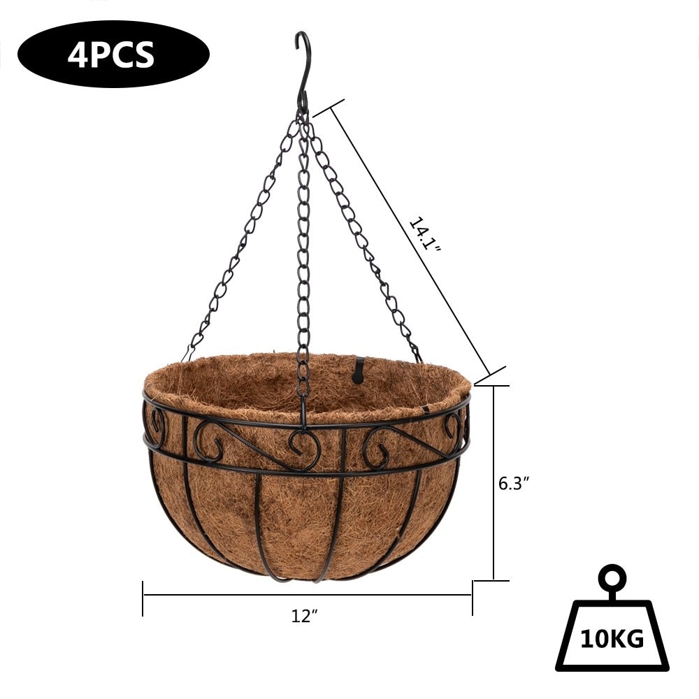 3 x 14" Wire Hanging Basket 35cm Round Bottom Baskets Metal Coated Green Planter 