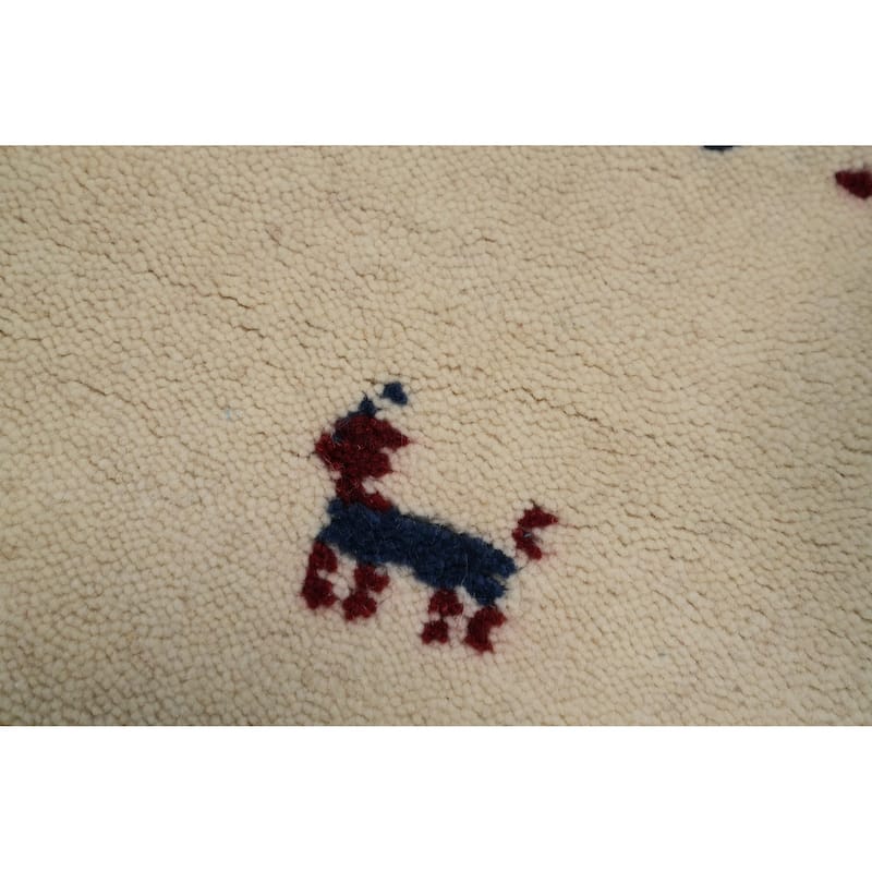 Hand Knotted Oriental 100% Wool Carpet Tribal Animal Pictorial Beige & Ivories Gabbeh Area Rug - 6' 5'' X 6' 7''