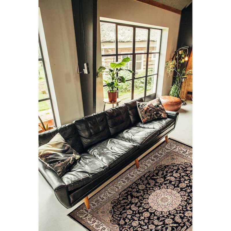 ECARPETGALLERY Hand-knotted Nain Dark Navy Silk, Wool Rug - 7'8 x 10'2