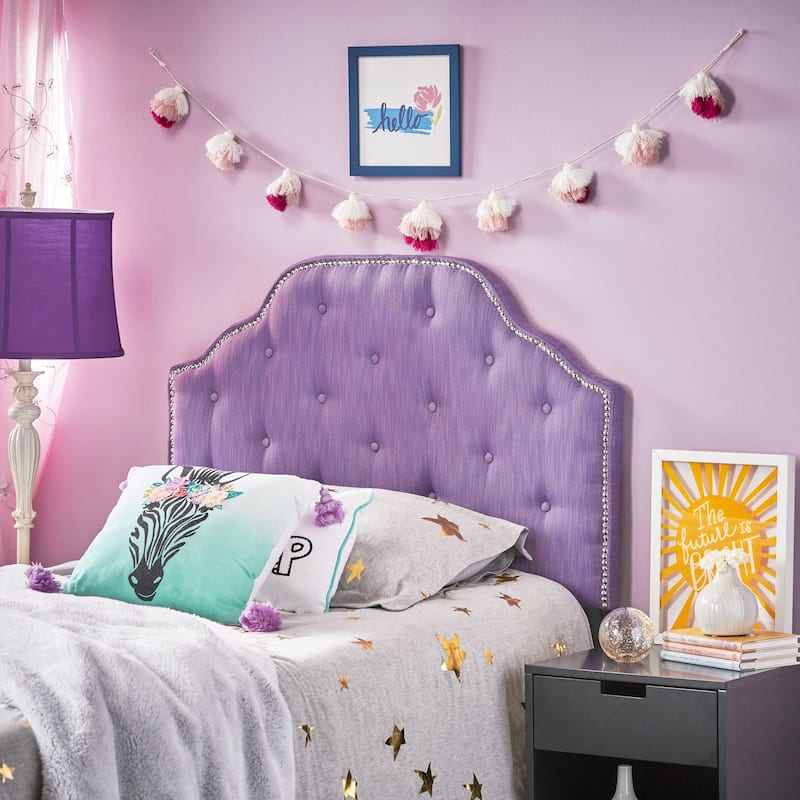Roomfitters Twin Size Upholstered Headboard with Tufted Diamond Stitch and Nailhead Trim