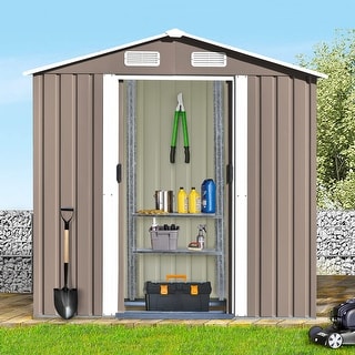 Patio 6x4ft Metal Storage Bike Shed with Adjustable Shelf Cabinet Vent