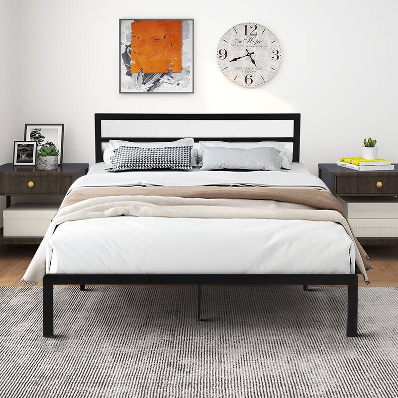 Modern Minimalist Design Queen Size Metal Bed Frame - Black