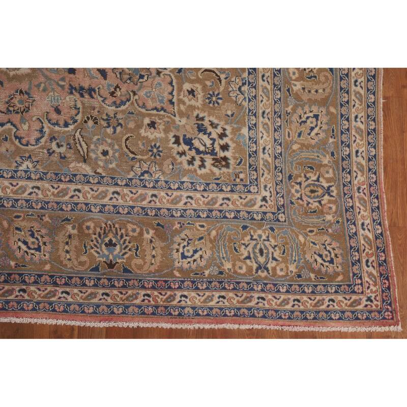 Hand Knotted Oriental 100% Wool Carpet Traditional Floral Pink Mashad Area Rug - 12' 5'' X 9' 4''