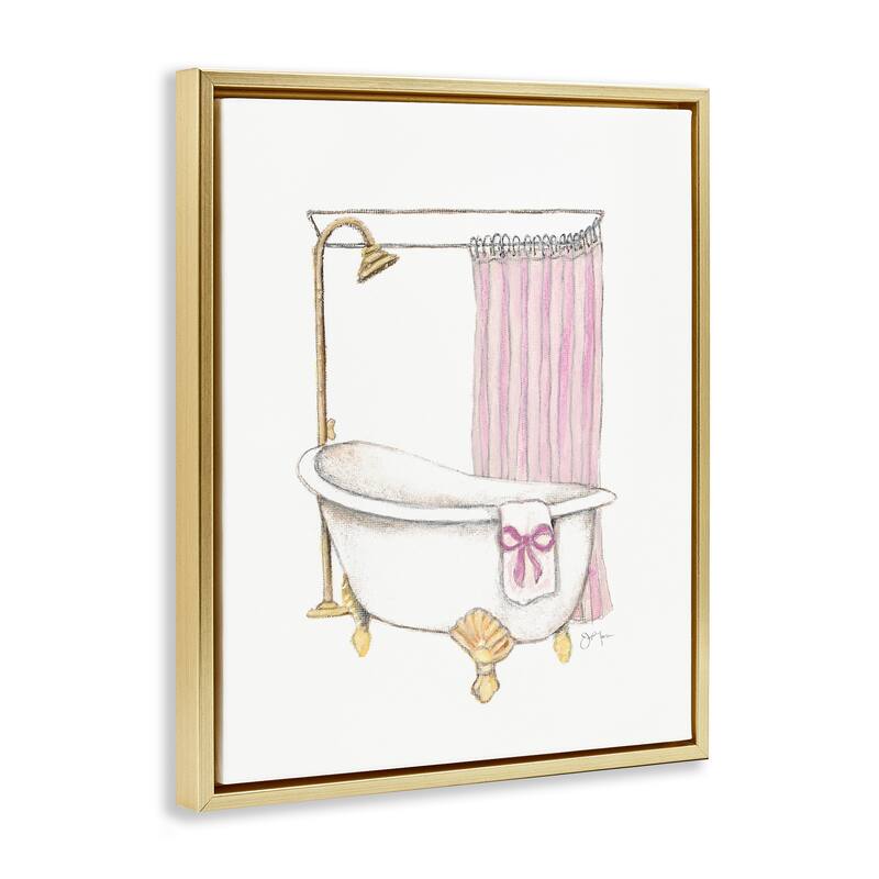 Stupell Simple Bathtub with Bow Framed Floater Canvas Wall Art Design By Janet Tava