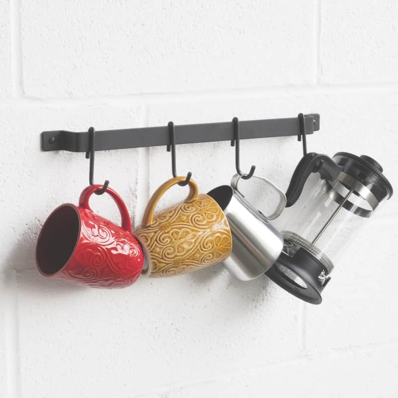 Wallniture Casto 17" Pot Rack with 10 Hooks, Steel Utensil Holder, Black