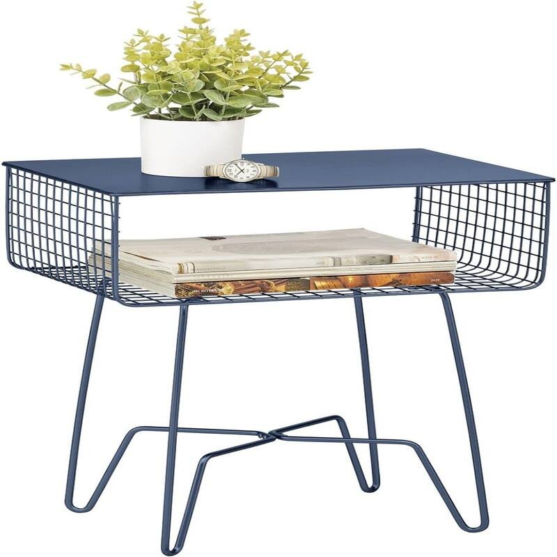 Steel Side Table Nightstand with Storage - 12.75"D x 17.4"W x 22.8"H - Navy