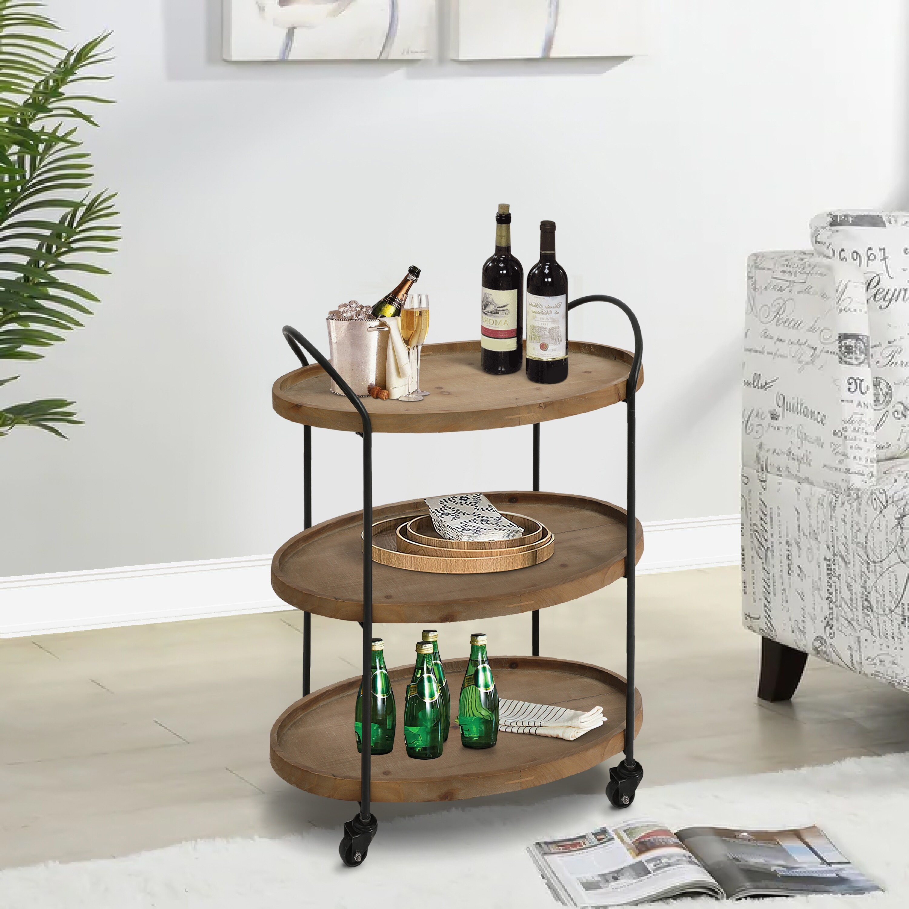 Round bar cart with hotsell wine rack