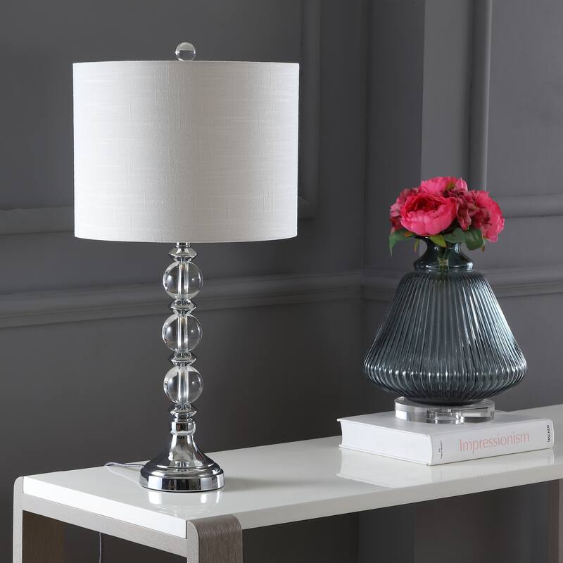 Richard 26" Crystal/Metal LED Table Lamp, Clear/Chrome (Set of 2) by JONATHAN Y