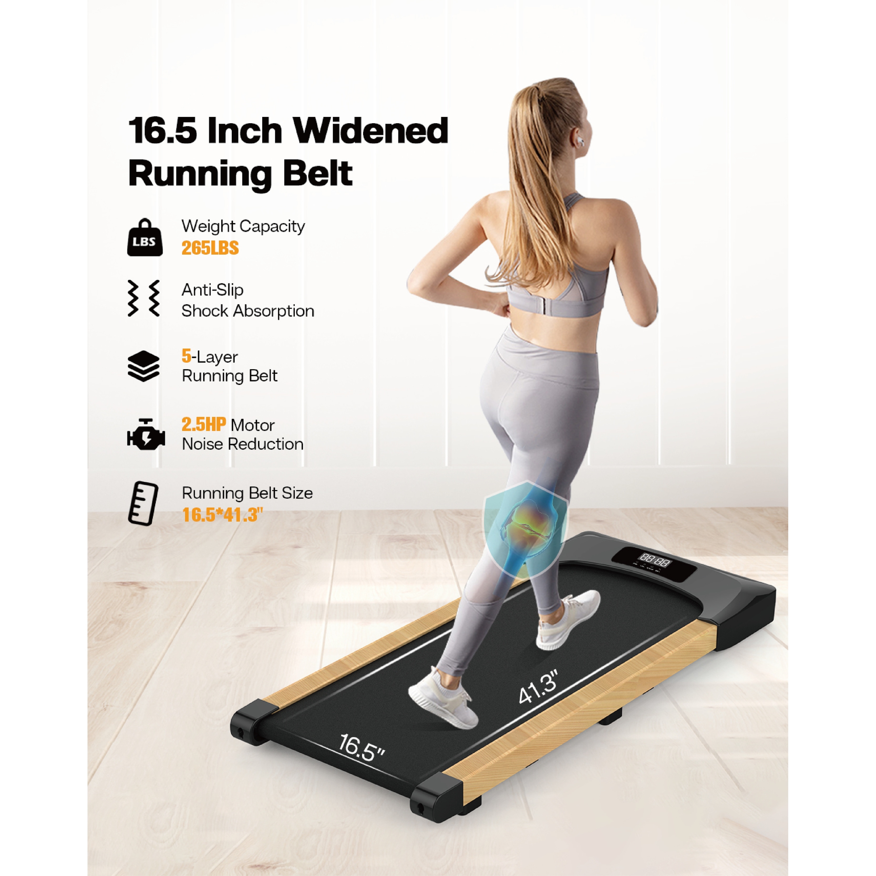 Portable Under Desk Treadmills Walking Pad 265LBS Capacity with