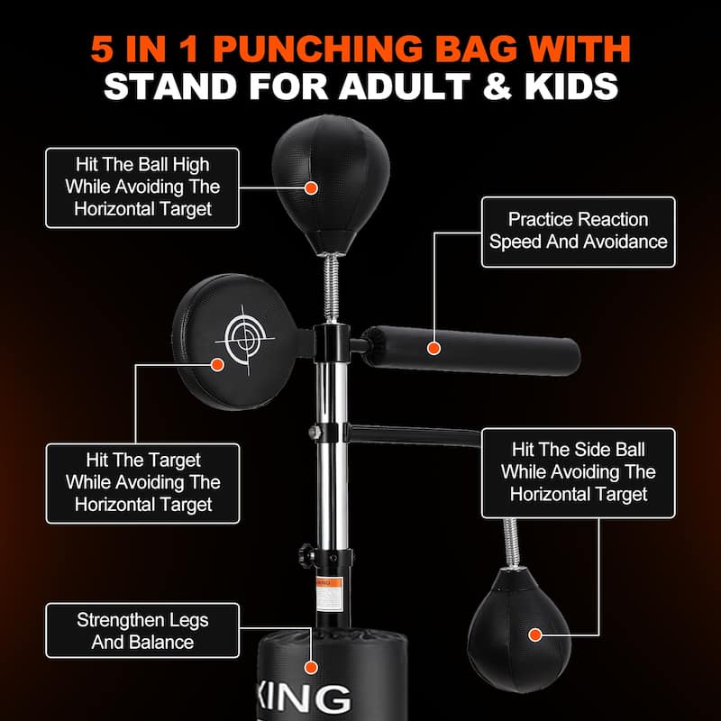 5 in 1 Punching Bag with Stand for Adult Kids with 2 Speed Bag Adjustable Height