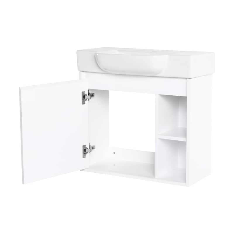 Malwee 24"/28" Floating Bathroom Vanity,Wall Mounted Bathroom Vanity with Ceramic Sink and Soft Close Door