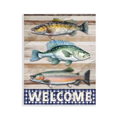 Stupell Welcome with Rustic Fish Wall Plaque Art Design By Nicole DeCamp