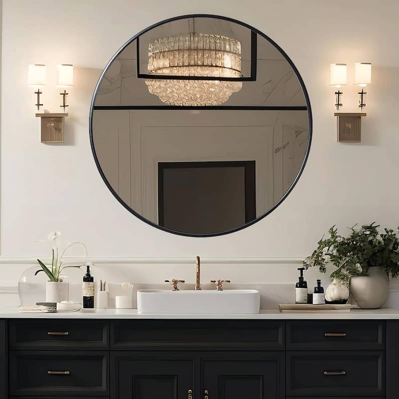 39 Inch Metal Framed Round Bathroom Mirror for Wall