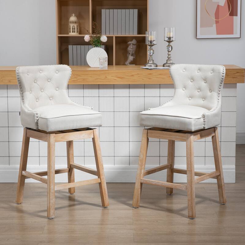 Upholstered Fabric Bar Height Bar Stools, Set of 2