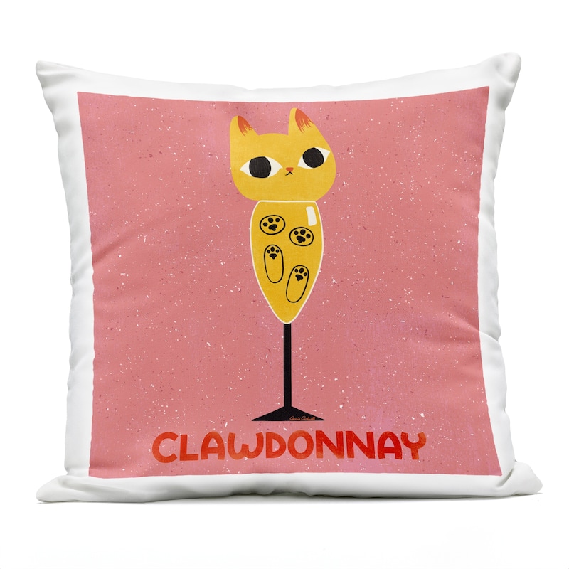 Stupell Clawdonnay Feline Wine Printed Outdoor Throw Pillow Design by Carrie Cantwell - Accent - Polyester - Yellow - Single