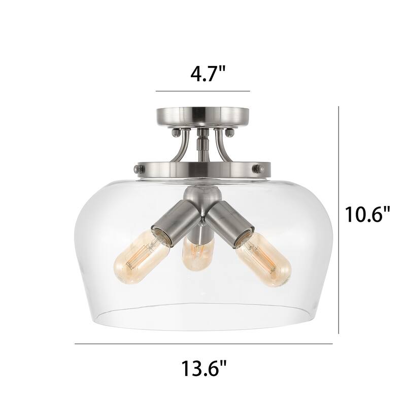 GetLedel 3-Light Glass Dome Semi Flush Mount