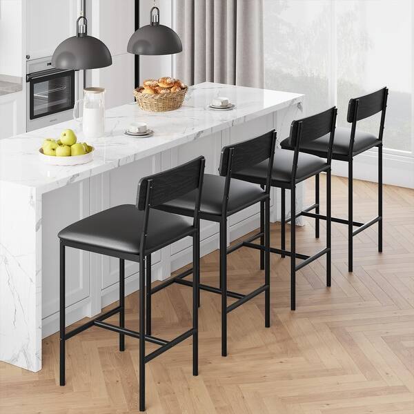 Bar Stools Set of 4 Kitchen Bar Stools with Footrest Rustic Black