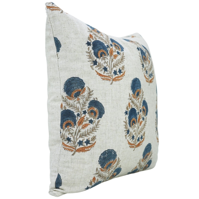 Fabdivine Soft Pillow Cover Shape Floral Block Print for Hotel Couch Spring Guest Room Blue Farmhouse, Mohini
