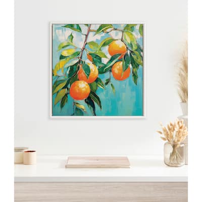 Kate and Laurel Sylvie Beaded Orange Tree Framed Canvas by The Creative Bunch Studio