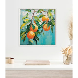 Kate and Laurel Sylvie Beaded Orange Tree Framed Canvas by The Creative Bunch Studio