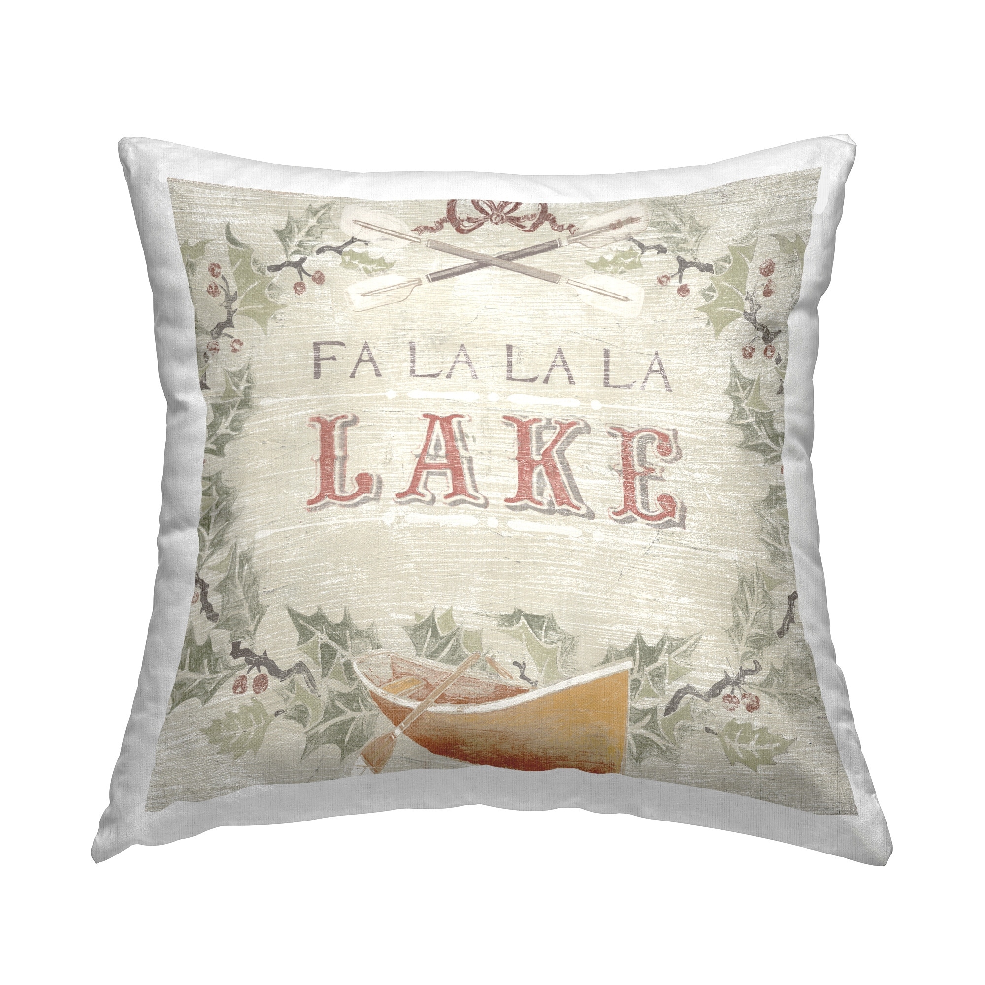 Stupell Fa La La Lake Holiday Botanical Wreath Printed Throw Pillow by June Erica Vess
