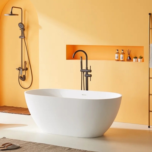ABRUZZO Freestanding Soaking Solid Surface Bathtub with Overflow
