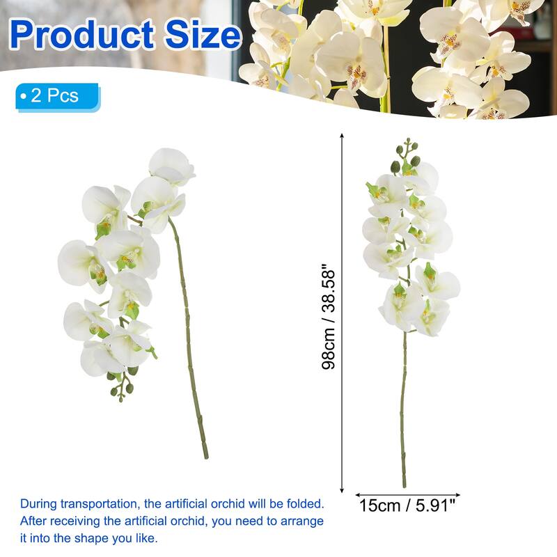 2 Pcs 38 Inch Artificial Orchid Stems Phalaenopsis Flowers - White Green