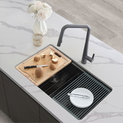 Undermount 32" Graphite Black Double-Bowl Kitchen Sink Handmade - 32" x 19" x 10"