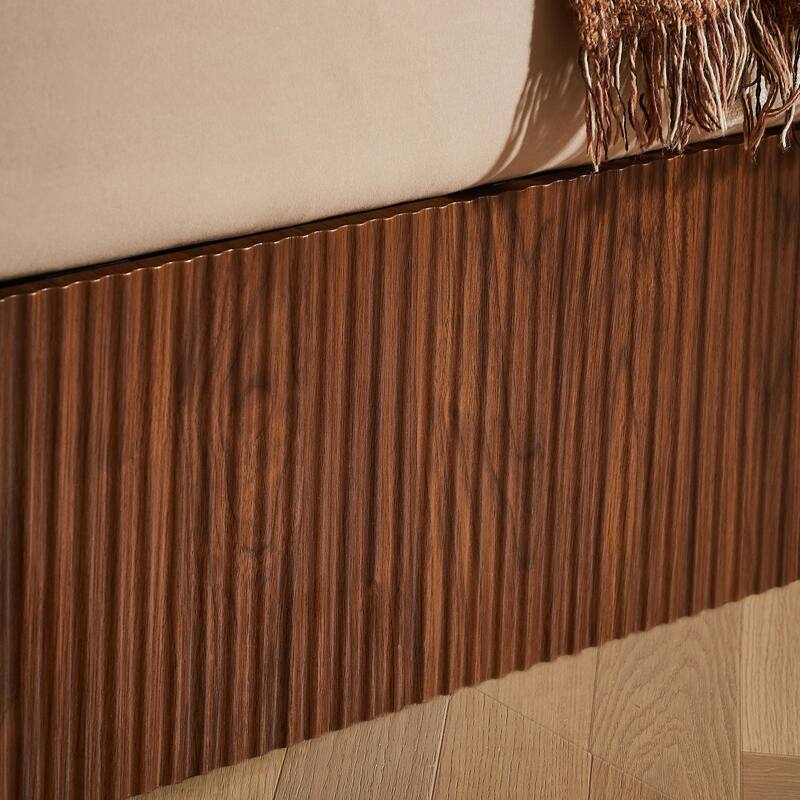 Queen Size Lift-Up Storage Bed Frame with Wooden Corrugated Curved Lines