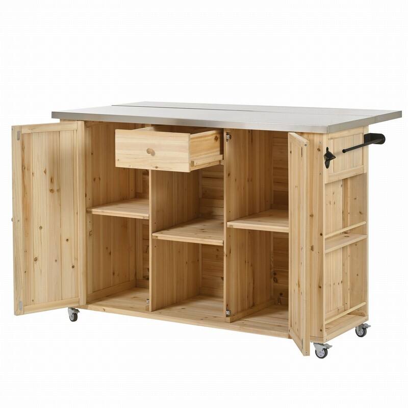 52.25" Outdoor Kitchen Island with Stainless Steel Top, Ample Storage Space, Towel and Spice Racks and a Bottle Opener