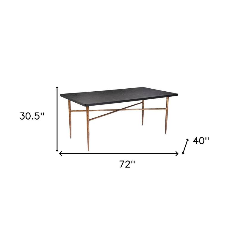 HomeRoots 72" Black and Bronze Wood and Steel Dining Table - 72.00 in. x 30.50 in. x 40.00 in.