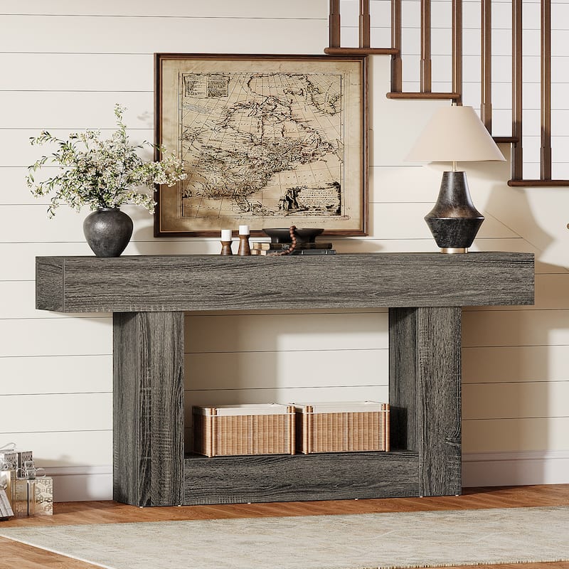 Farmhouse 2 Tiers Console Table Entryway Table with U-Shaped Base