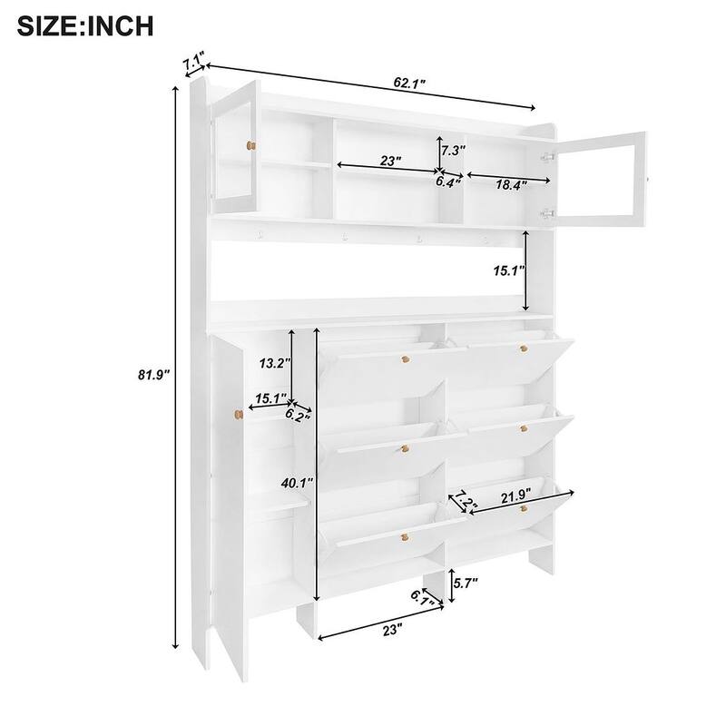 Hall Tree and Shoe Storage Bench with Flip Drawers and Doors