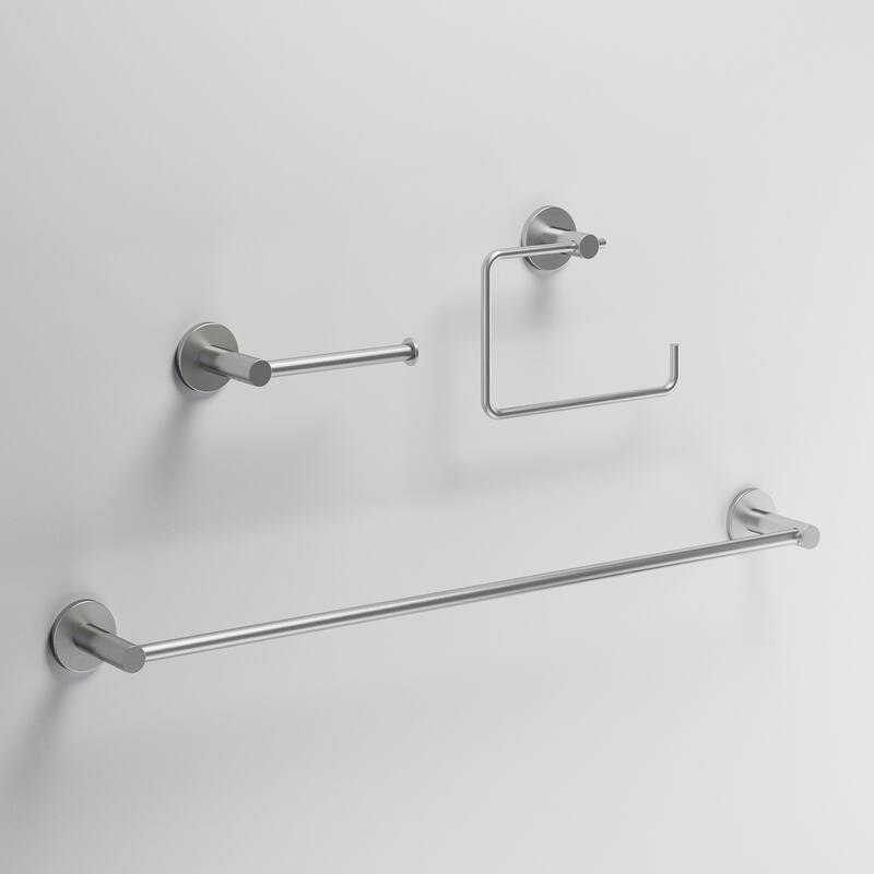 VIGO Cass 3-Piece Bathroom Hardware Accessory Set with 24 in. Towel Bar, Toilet Paper Holder, Hand Towel Holder - Brushed Nickel