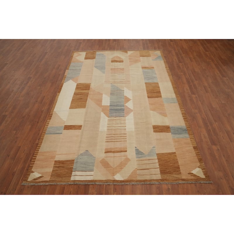Hand Woven Oriental 100% Wool Carpet Southwestern Modern Multi-Colored Kilim Area Rug - 10' 0'' X 6' 4''
