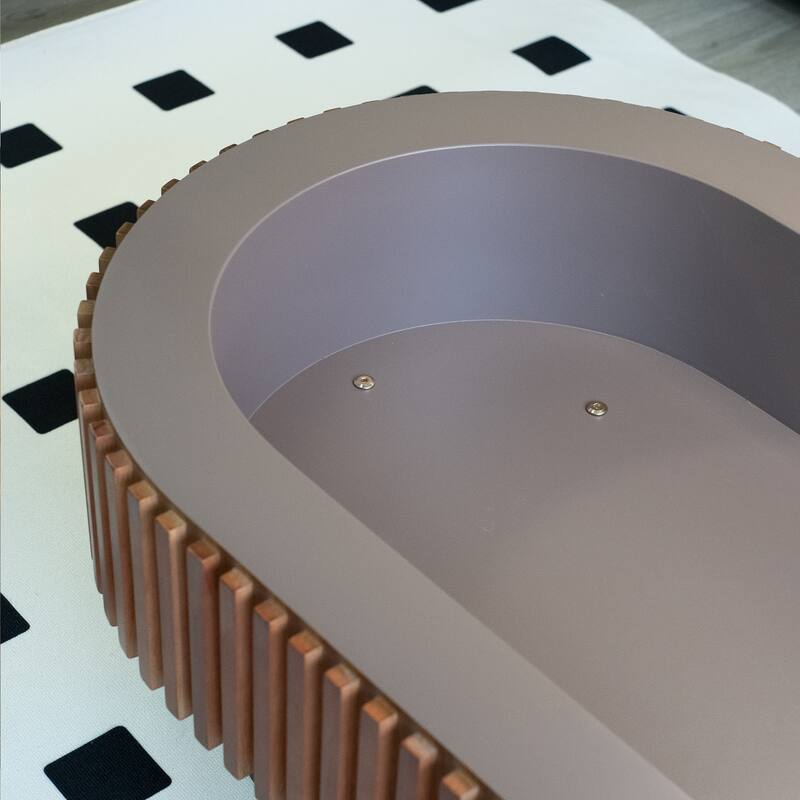 GDFStudio Nyverra Solid Wood Veneer Elliptical Coffee Table with Hidden Storage and Removable Top