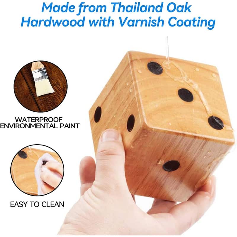 GSE™ 3.5" Rubber Hardwood Giant Yard Dice Set with Carrying Bag and Yardzee & Farkle Scorecard - Giant Dice Set