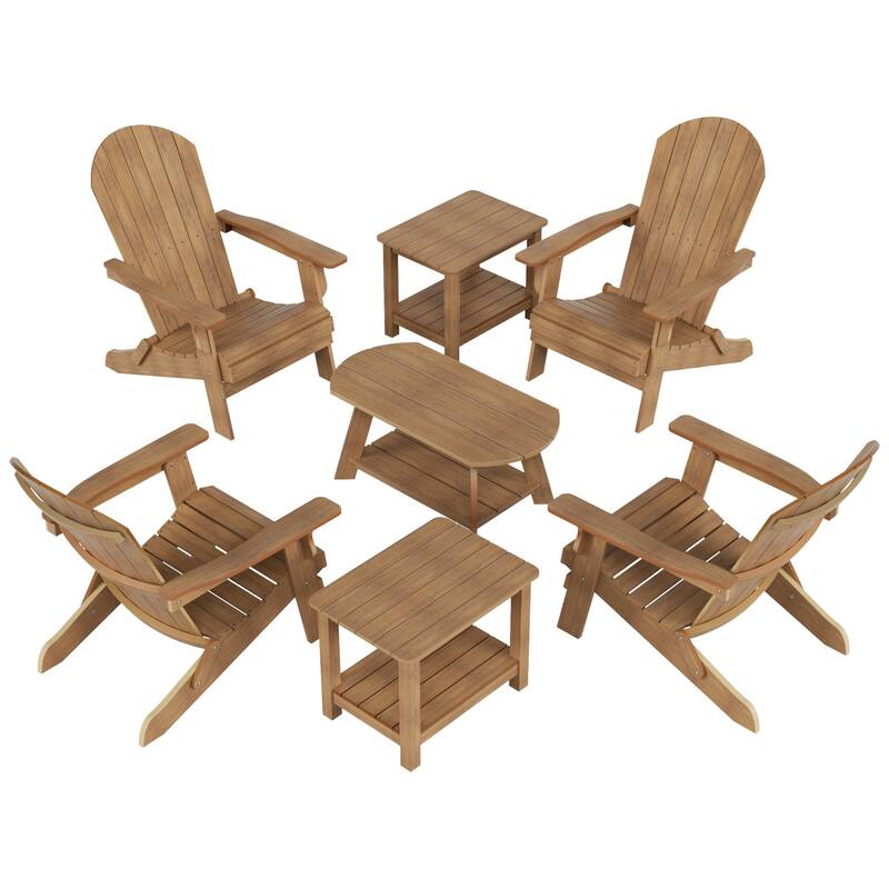 Vineyard HIPS Outdoor Folding Eco-Friendly All Weather Seashell Adirondack Chairs (7-Piece Conversation Set)