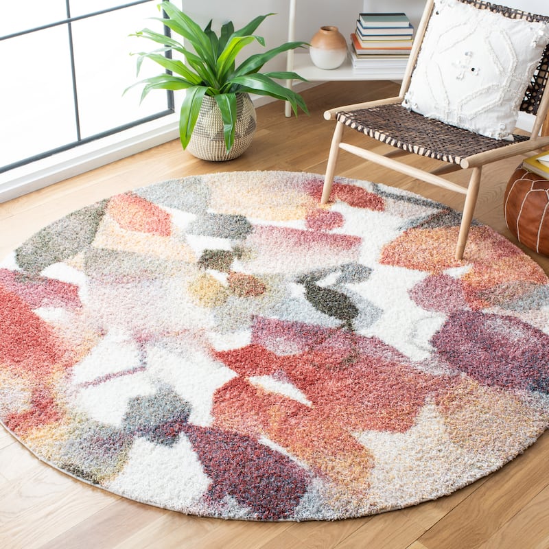 SAFAVIEH Calista Shag Francie Abstract 1-inch Thick Rug - 6'7" Round - Rust/Gold