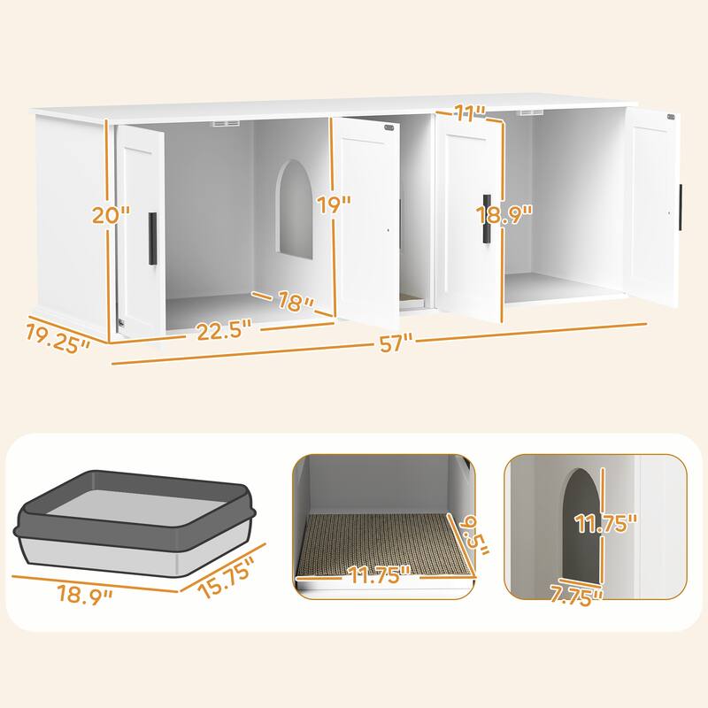 PawHut Cat Litter Box Enclosure for 2 Cats, Hidden Litter Box Furniture with Double Room, Scratching Mat