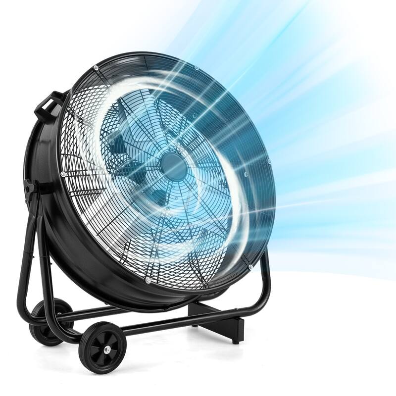 Gymax 24 Inch Industrial Drum Fan w/ 360 Degree Adjustable Tilt & 2 - Black