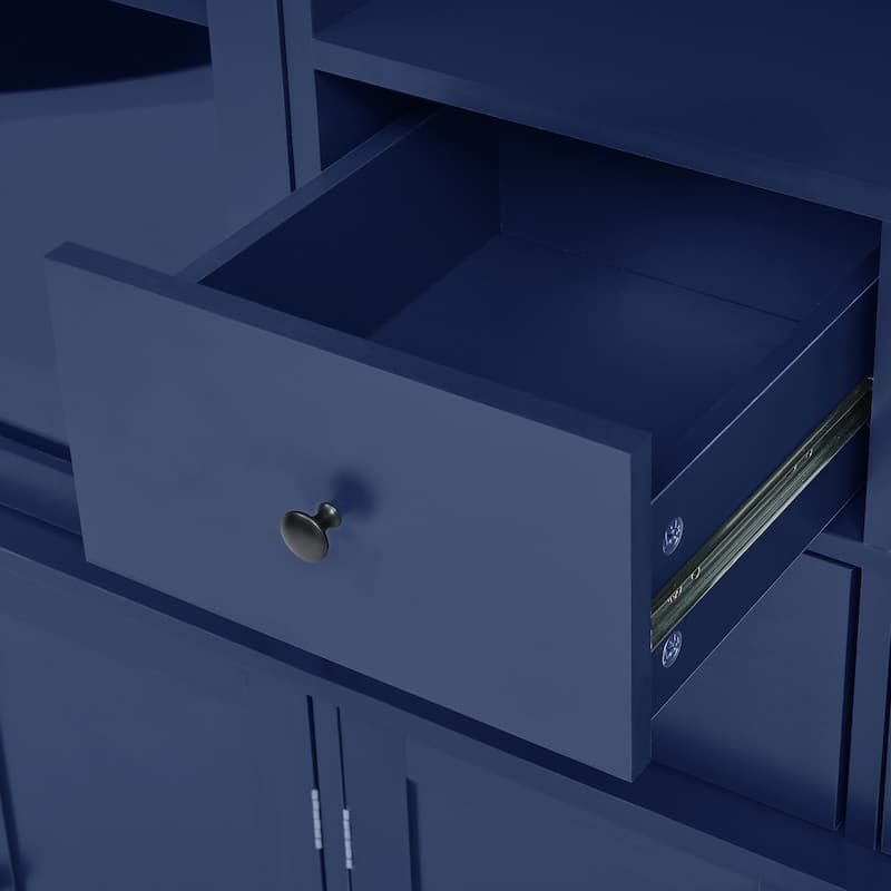 47.2x15.7x75inch Freestanding Buffet with Hutch, Tall Kitchen Pantry Cabinet with 4 Drawers, Door Shelves and Pull-out Trays