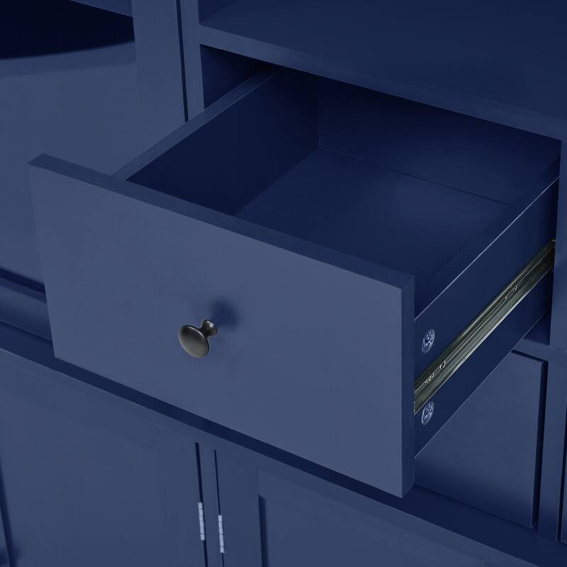 75" Freestanding Buffet with Hutch, Kitchen Pantry Cabinet with 4 Drawers, Door Shelves & Pull-Out Trays, Wood Storage Cupboard