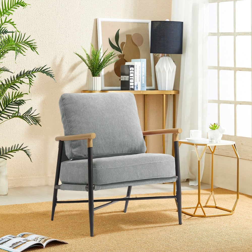 Anis 27'' W Vegan Leather/ Chenille X Base Metal Frame Accent Chair