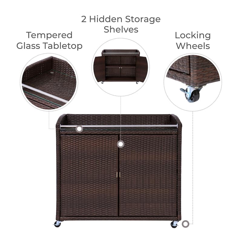 Teamson Home 39.5" Veronica Rolling Outdoor PE Rattan Bar Cart with Storage