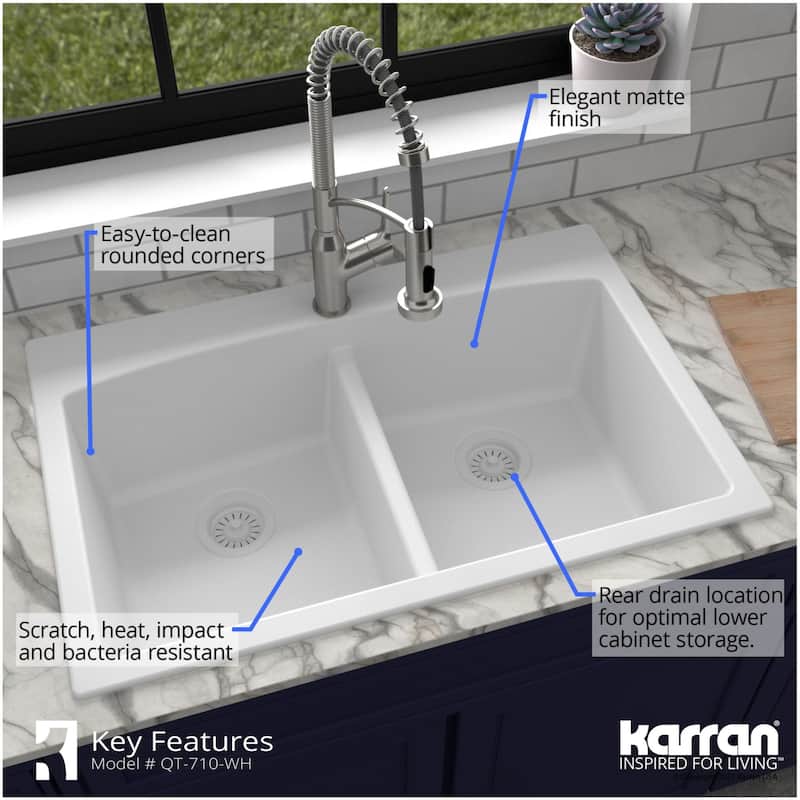 Karran USA QT-710-PK1 Quartz QT 33" Drop In Double Basin Quartz